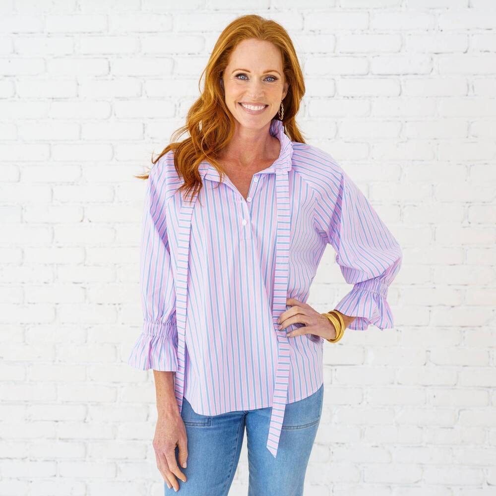 NEW CARYN LAWN amy top in pink/blue